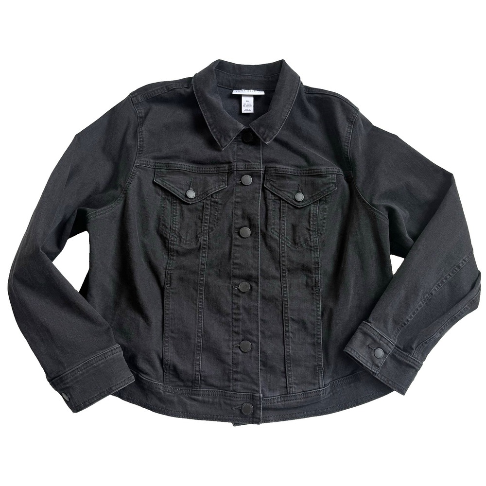 Lane Bryant Trucker Denim Jean Jacket Women 20 2X Black Classic Long Sleeve Moto